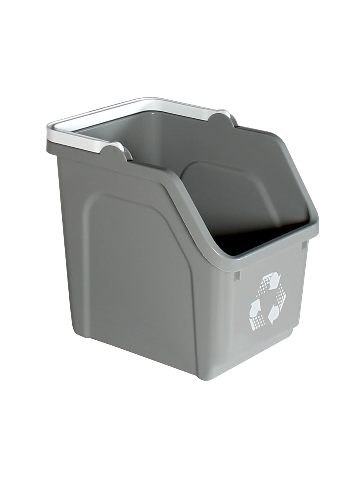 MULTI RECYCLER - 6G Grey Stackable Bin with Carry Handle and Mobius Loop Stamp