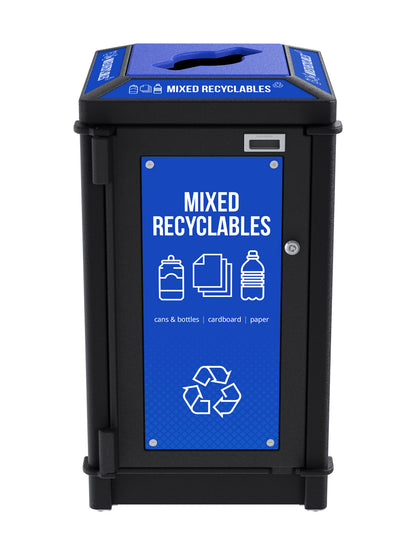 FUSION - Single Stream Top-Load Mixed Recyclables Bin with Mixed Lid Opening and Door Signage