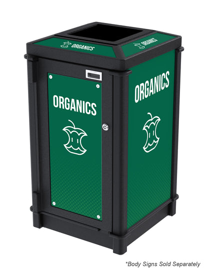 FUSION - Single Stream Top-Load Organics Bin with Full Opening Lid and Door Signage