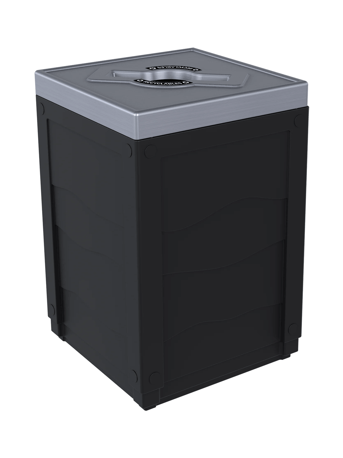 EVOLVE - 50G Black Cube with Mixed Opening Lid (Stainless Steel Finish) and 'Recyclables' Lid Labels