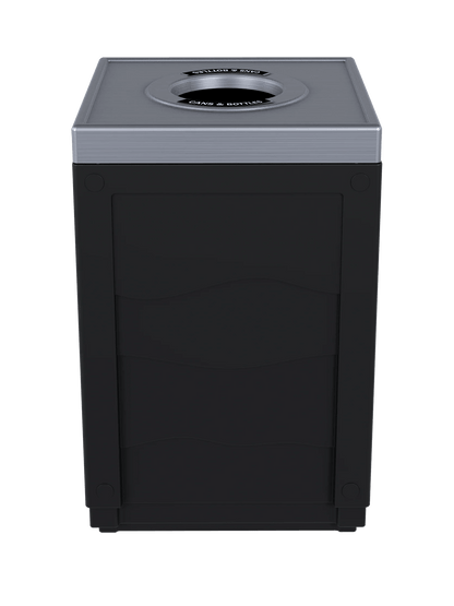 EVOLVE - 50G Black Cube with Circle Opening Lid (Stainless Steel Finish) and Cans & Bottles Label
