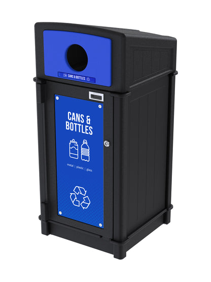 FUSION - Single Stream Front-Load Cans & Bottles Bin with Circle Lid Opening and Door Signage