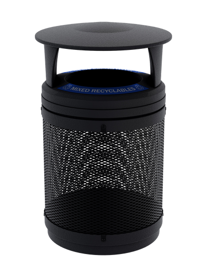 VISTABIN - 50G Collection Bin with Mesh Metal Body and Canopy Lid with 'Mixed Recyclables' Lid Labels